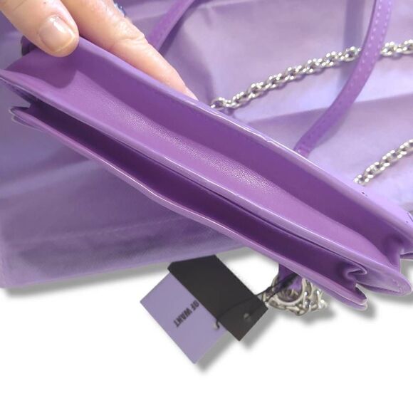 H.O.W. Purple Bag Silver Chain Shoulder Crossbody Zip Top Front Snap 3 Compartme - Picture 8 of 9